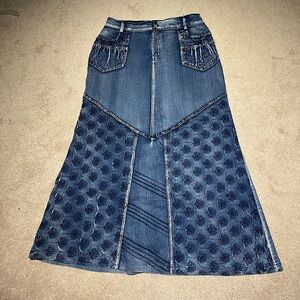 Denim Maxi Skirt with Patterned Design